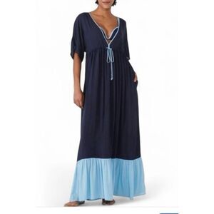 Kate Spade Colorblock Maxi Cover Up Dress Size M Blue/Blue